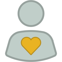 Ein Piktogramm oder Icon einer Person in grün mit einem gelben großen Herz in der Mitte der Brust, welches für die Lösung in einem selbst steht.